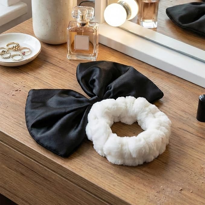 JIAHANG Large Bow Facial Spa Headband, Skincare Making Up Satin Bow Hairband for Women Girls