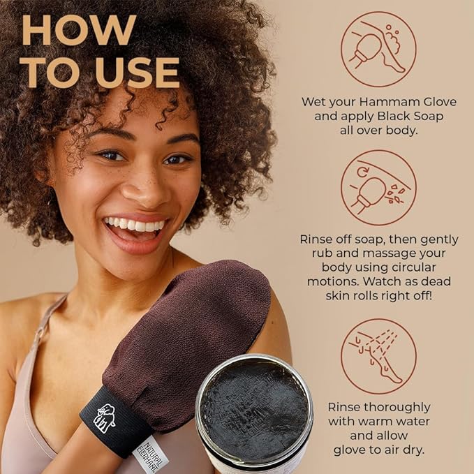 Natural Elephant Exfoliating Hammam Glove - Face and Body Exfoliator Mitt (Chocolate Brown (Pack of 3))