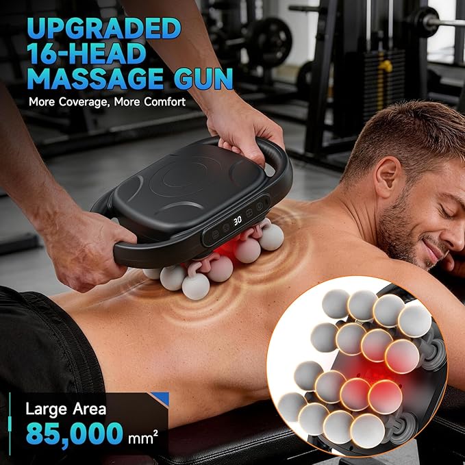 TanSon New 16 Head Deep Tissue Massage Gun,Electric Back Massager with 10/20/30 Min Timer Settings,Cordless Handheld Massager Percussion Massage Gun Shoulder/Arm/Leg/Foot/Full Body Muscle Pain Relief