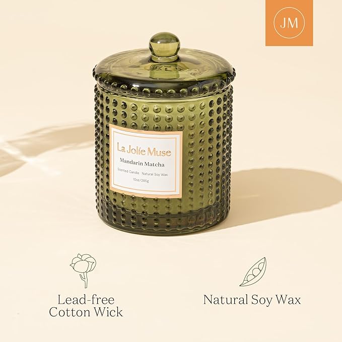 LA JOLIE MUSE Mandarin Matcha Candle, Citrus Candles for Home Scented, Luxury Glass Scented Candle Gifts, 75 Hours Long Burning, 10 oz