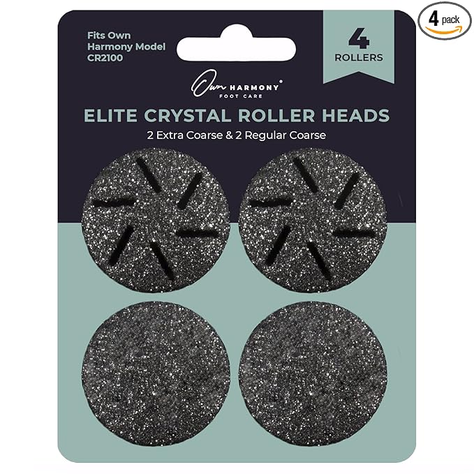 Own Harmony Refill Rollers: Best Fit for Electric Callus Remover Model CR2100 Pedicure Tools - Professional Foot Care for Smooth Feet - Refills 4 Pack Replacement Heads (2 Regular and 2 Extra Coarse)