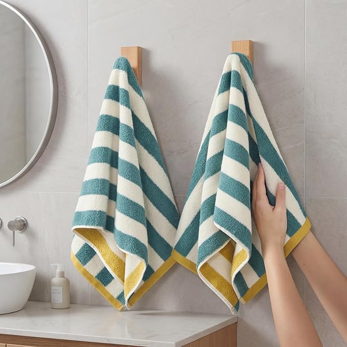 REDKISS 2-Pack Striped Hand Towels for Bathroom - 12 x 28 Inches 100% Cotton Hand Towels, Ultra Soft and Highly Absorbent Towel for Bath, Gym, Hotel, Kitchen and Spa, Kitchen, Green