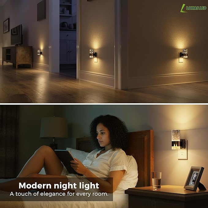 L LOHAS LED Night Lights Plug into Wall, Acrylic Night Light,Dimmable Nightlight with 0-100 LM Adjustable Brightness, 3000K Plug in Night Light with Dusk to Dawn Sensor, for Bathroom Hallway