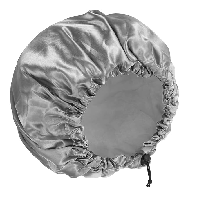 1 Pc Reusable Shower Cap for Women, Grey Double Layer PEVA Lined Waterproof Bath Caps with Adjustable Drawstring, Hair Cap for Short Hair (Spa & Home Use)