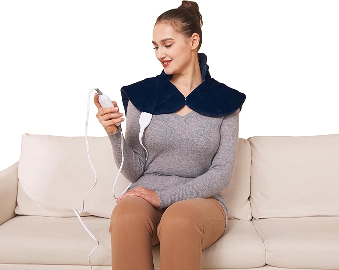 Ruqiji 19" x 24" Weighted Neck&Shoulder Heating Pad, 2.5lbs with 12 Temperature Settings&Countdown Timer,Pain Relief for Neck/Shoulders/Menstrual Pain(Navy Blue)