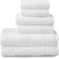 Welhome James 100% Cotton Textured Stripe Towel Set - 6 Piece Set of 2 Bath Towels, 2 Hand Towels, 2 Washcloths, Soft & Absorbent, White