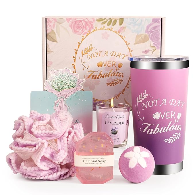 Birthday Gift for Women, Spa Basket Sets, Get Well Gifts, Self Care Gifts for Best Friends Sister Mom (purple cup)
