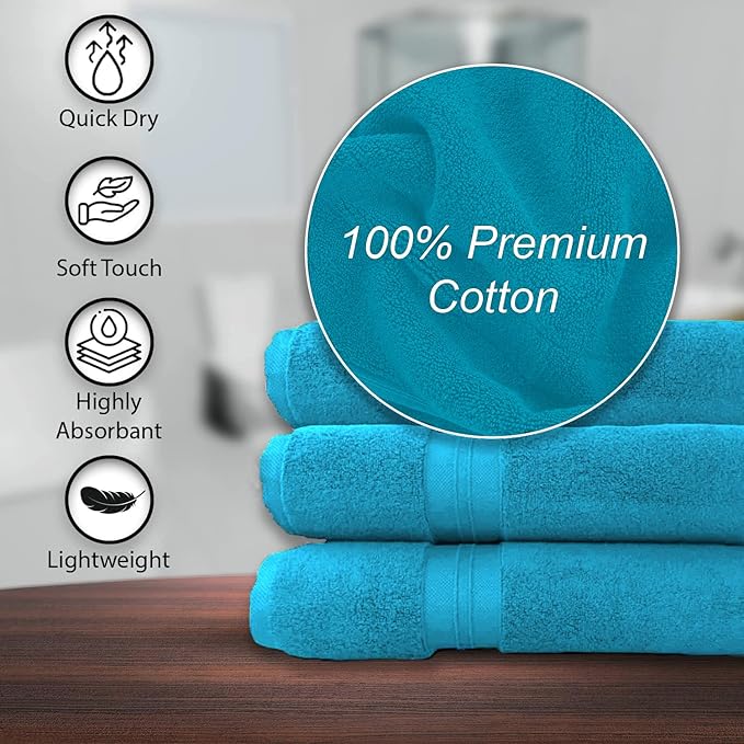 KAHAF COLLECTION 100% Cotton Bath Towels, 24x48 Pack of 6 Towels, Quick Dry, Highly Absorbent, Soft Feel Towel, Gym, Spa, Bathroom, Shower, Pool, Luxury Soft Towels (Teal, KC-2448-6-TEAL)