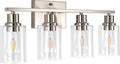 4-Light Bathroom Light Fixtures, Brushed Nickel Vanity Light with Clear Glass Shade, Modern Wall Sconce for Mirror Bedroom Hallway Farmhouse Kitchen