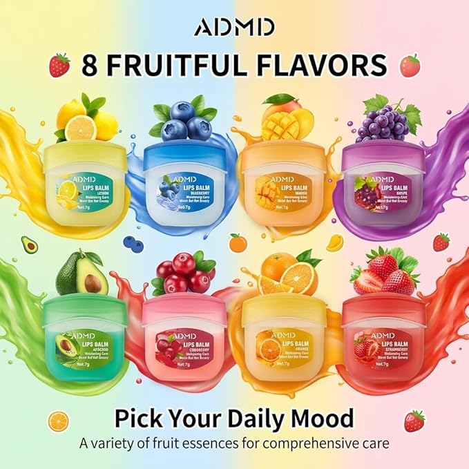 8 Packs Fruit Flavor Mini Lip Balm Set, 8 Pack Fruit Lip Balm for Dry Chapped Lips, Small Lip Balm Bulk Moisturizing, Cute Lip Care Products, Long Lasting Hydration, Mini Chapstick Set