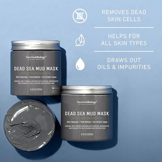 New York Biology Dead Sea Mud Mask for Face and Body | with Eucalyptus | Spa Quality Pore Refiner for Oily Skin | Natural Skincare for Women & Men | Tighten Skin for A Healthier Complexion | 8.8 oz
