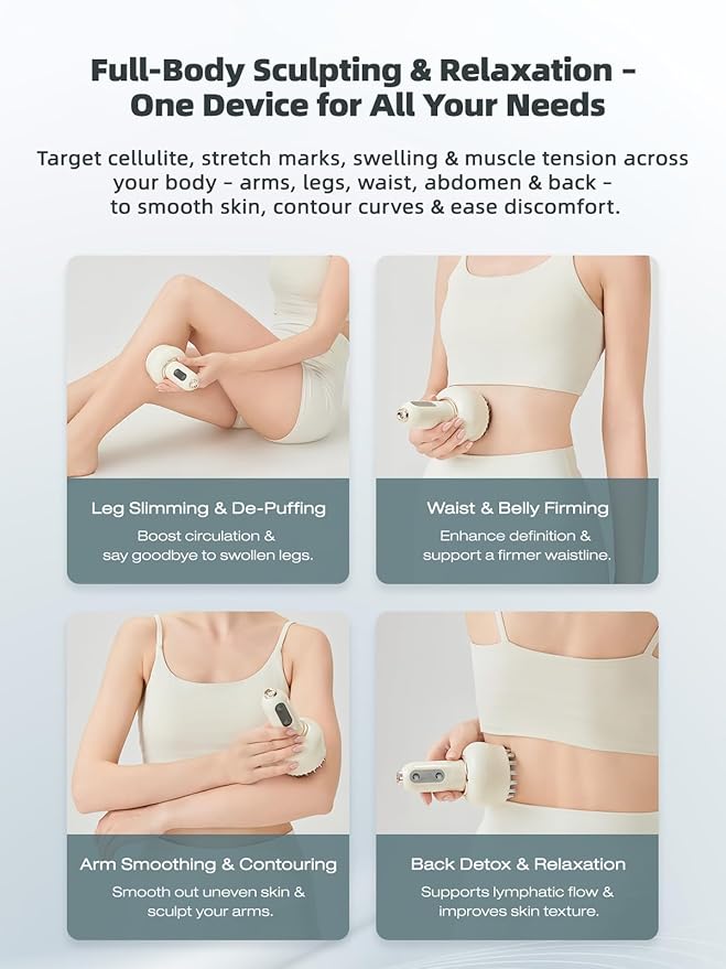 Yuonry Lymphatic Drainage Massager & Anti Cellulite Massage Tool, Helps Reduce Stretch Marks & Cellulite, for Legs, Arms & Belly, Body Sculpting Machine with Microcurrent, Light, Heat & Vibration