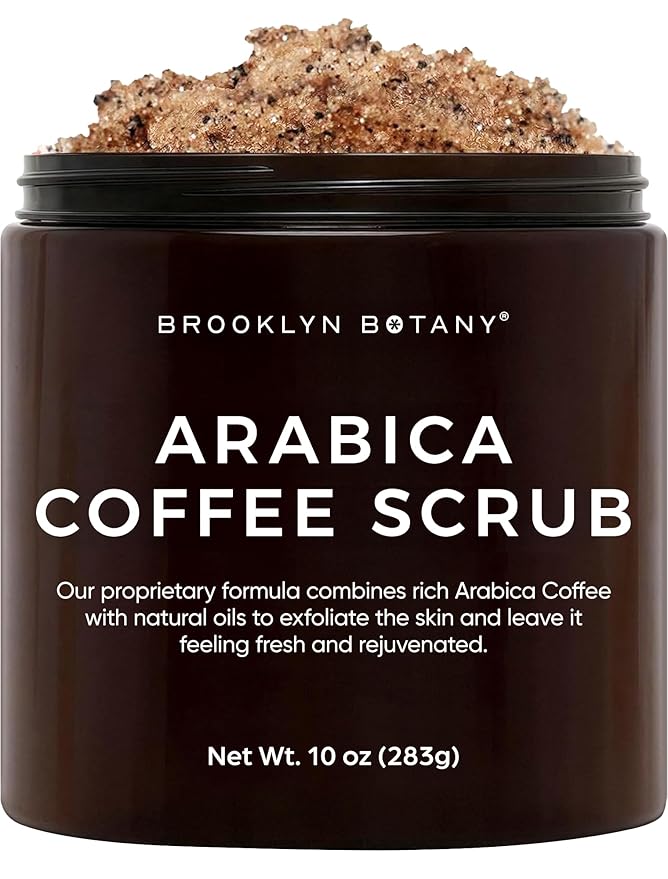 Brooklyn Botany Arabica Coffee Body Scrub - Moisturizing and Exfoliating for Body, Face, Hand, Foot - Fights Stretch Marks, Fine Lines, Wrinkles - Great Gifts for Women & Men - 10 oz