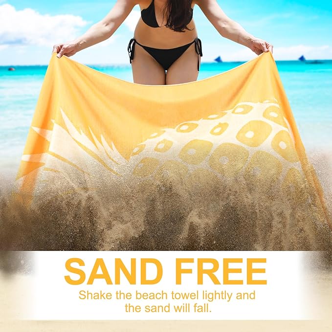 Oversized Cotton Turkish Beach Towels 72"x36" Lightweight Quick Dry Sandless Pool Swim Towel Large No Sand Compact Blanket Adult Travel Essentials Cruise Accessories Must Haves Yellow Pineapple