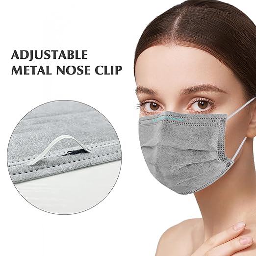 Wecolor 100 Pcs Disposable 3 Ply Earloop Face Masks for Adults, Outdoor, Airport, Farm, Garden, Non-Woven Fabric and Meltblown Fabric, Soft, Comfortable Face Mask, Anti-Fog, Wide Earbands - Gray
