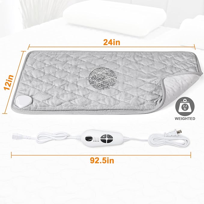 Deepsoon Heating Pad,Electric Heating Pads for Back,Neck,Moist Heating Pad for Abdomen Shoulder Knee Legs,Dry/Moist Heat&Auto Shut Off,Mother's Day Birthday for Men and Women,Weighted Gray,24x12 Inch