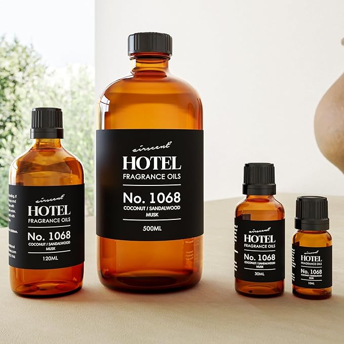 AirScent Hotel Diffuser Oil No. 1068 - Coconut Pina Colada Sandalwood - Premium Fragrance Oil for Ultrasonic and Waterless Diffusers and Crafting - 30 mL, 1 fl oz Glass Dropper Bottle