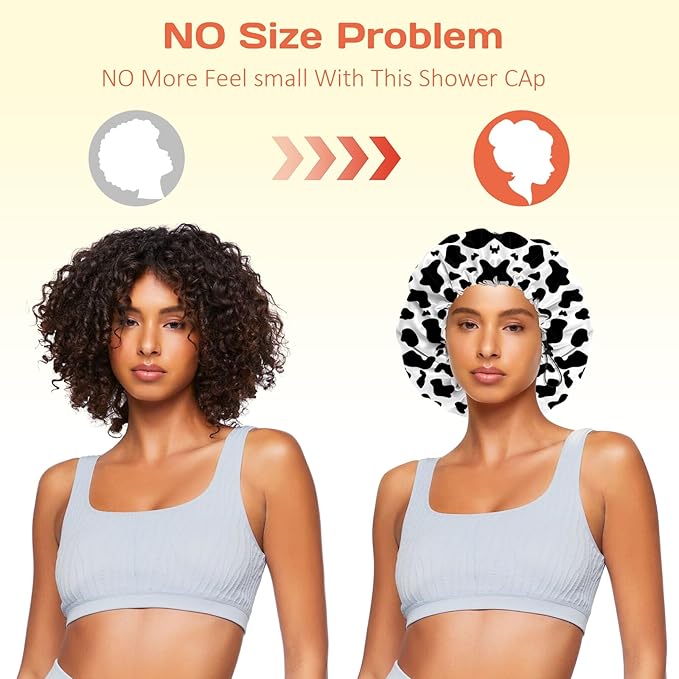 Shower Cap Reusable Double Layer Adjustable Elastic Waterproof EVA Hair Bath Caps for Women Girls Cute Aesthetic-Cow Leopard