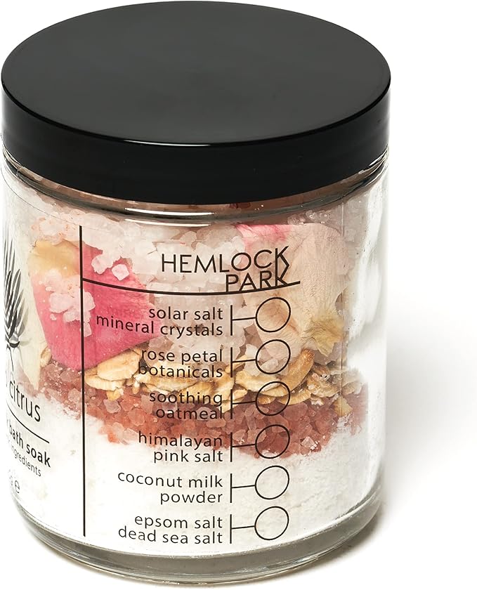 Hemlock Park Lavender Coconut Milk Bath Soak | Botanical Coconut Milk, Botanicals, Dead Sea Salt, Epsom Salt, and Himalayan Pink Mineral Salt | 9.5 oz Jar
