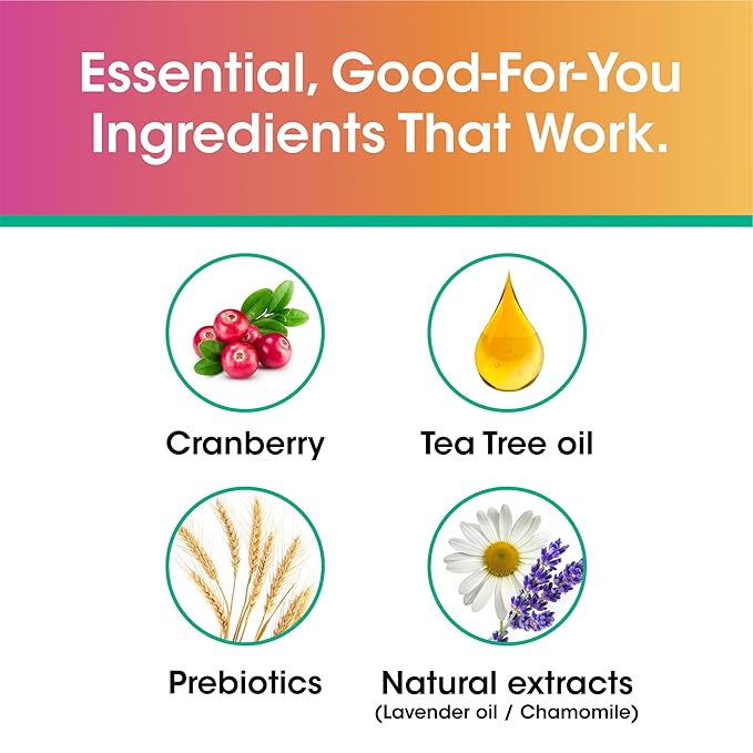 vH Essentials Daily Feminine Wash - 10 Fl Oz - Odor Eliminating Vaginal Wash with Tea Tree Oil, Prebiotics and Cranberry, gentle cleanser + pH balancing