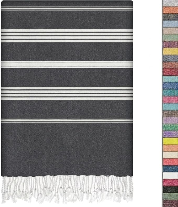 EPHESUS TOWELS Turkish Beach Towel - 38x70 inch Oversized - Sultan Design - Turkish Towel for Beach, Bath, Pool, Gym, Yoga - Prewashed, Lightweight, Quick Dry (Deep Anthracite, Sultan)