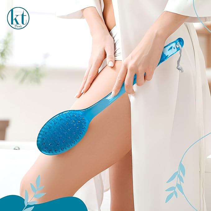 2 Pack Bath Body Brush Long Handle Back Shower Brush Exfoliating Back, Body, and Feet Scrubber Soft Nylon Bristles (Blue & Green)
