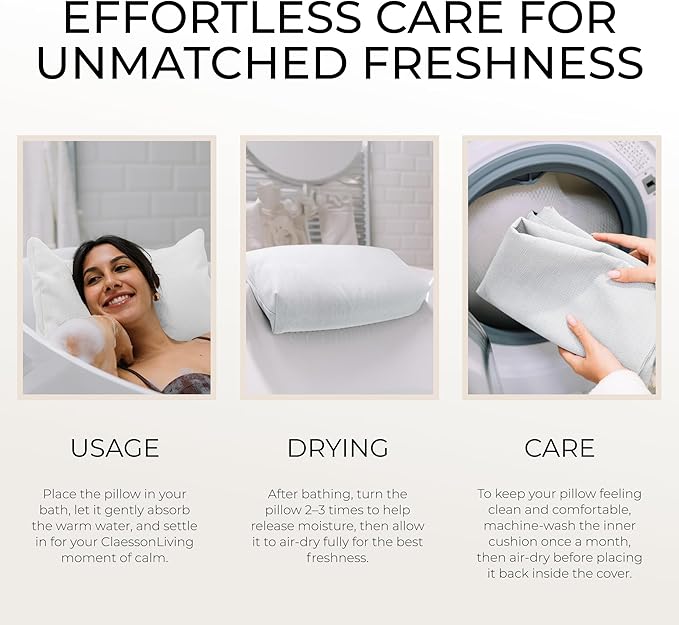Luxury Bath Pillow for Tub - Thick and Comfortable Bathtub Pillow Support for Head and Neck and Back - Washable Quick-Drying Bath Pillows - Bath Cushion for Home Spa - Fits Any Bathtub - White