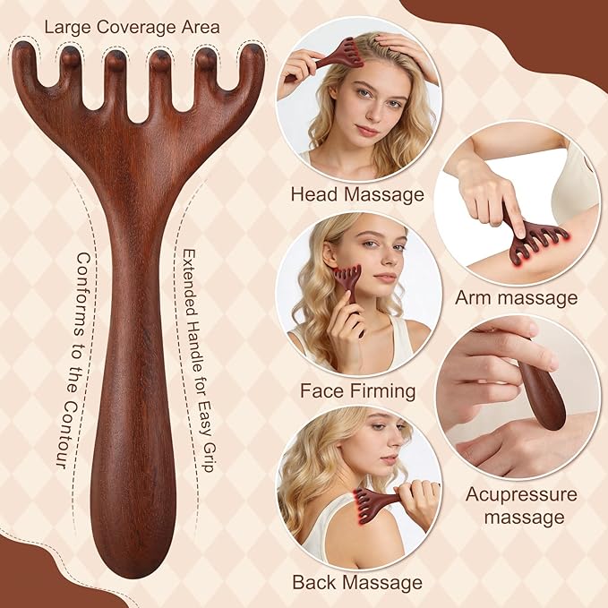 ProSuites 3 Pcs Wooden Head Scalp Massager Comb, Long Handle Head Massage Tool for Relaxation Hair Gua Sha Comb