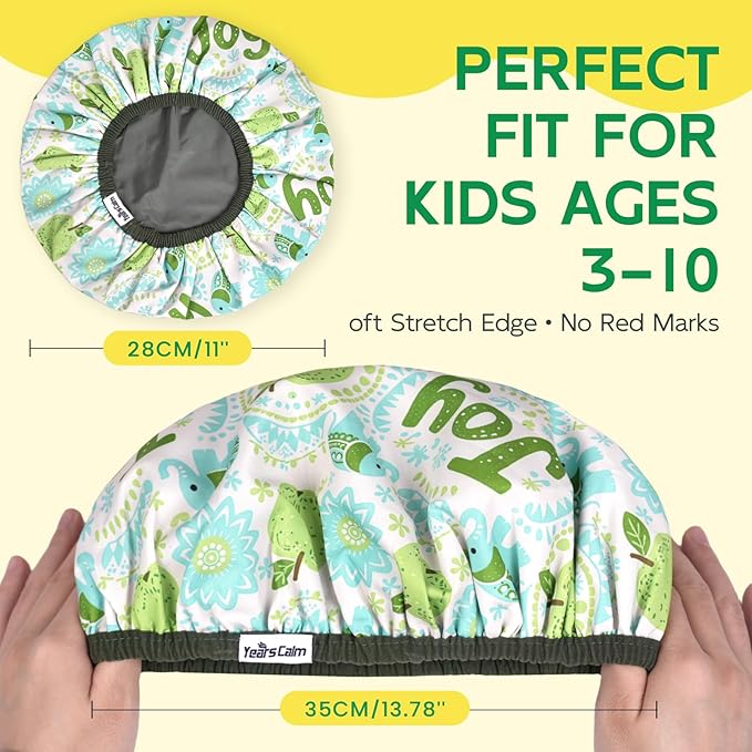 Years calm Kids Shower Cap, Waterproof Reusable Cartoon Bath Cap with Double Layers & Soft Elastic Band, Washable shower cap for kids, Great for Daily Bath