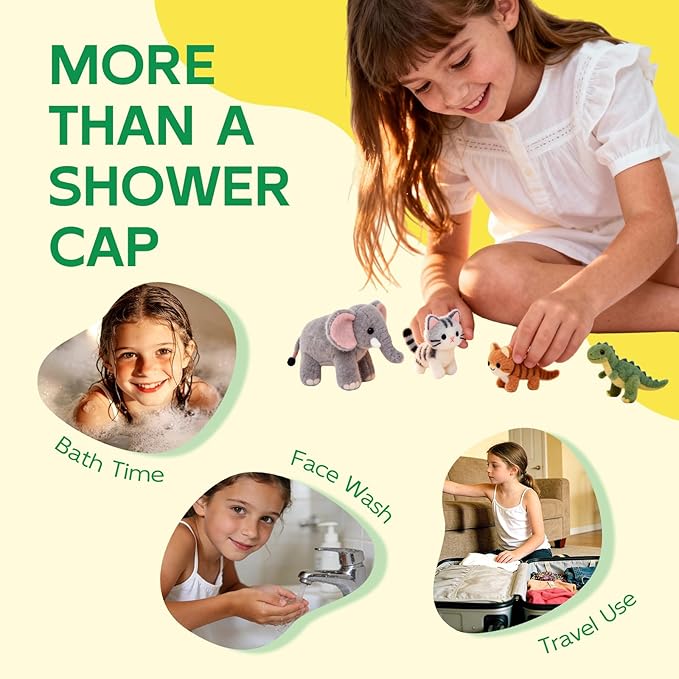 Years calm Kids Shower Cap, Waterproof Reusable Cartoon Bath Cap with Double Layers & Soft Elastic Band, Washable shower cap for kids, Great for Daily Bath(multi-colored, One Size)
