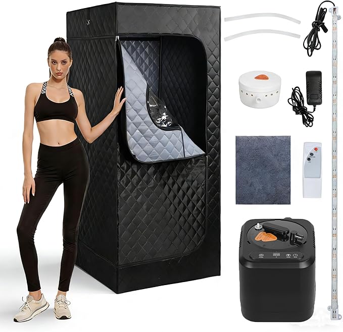 Portable Sauna for Home - Full Body Steam SaunaTent with 3L/1400W Steamer, Remote Control & Foldable Chair - Fast Heating Personal Sauna Box for Detox & Relaxation, 35" x 35" x 71" (Black)