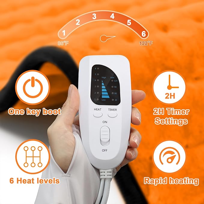 Deepsoon Heating Pad,Electric Heating Pads for Back,Neck,Moist Heating Pad for Abdomen Shoulder Knee Legs,Dry/Moist Heat&Auto Shut Off,Mother's Day Birthday for Men and Women,Orange Black,33x17 Inch