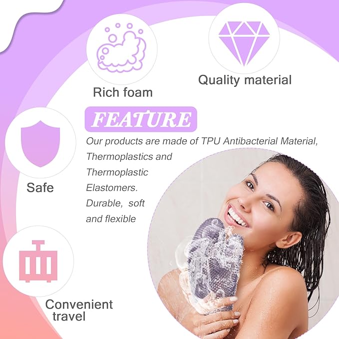 Karenhi 2 Pcs Honeycomb Exfoliating Glove Bath Mitt Body Spa Scrubber, Honeycomb Exfoliator Glove for Body Shower, Scrubber Sponge Shower Loofah, Quick Drying(Pink,Purple)