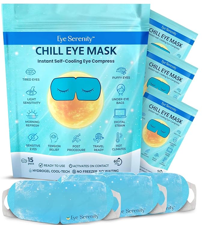 Eye Serenity CHILL Self Cooling Eye Mask for Sleeping, Cooling Eye Patches for Dark Circles and Puffy Eyes, Cold Compress, Mothers Day Gifts, Spa Relaxation and Self-care Gifts for Women & Men