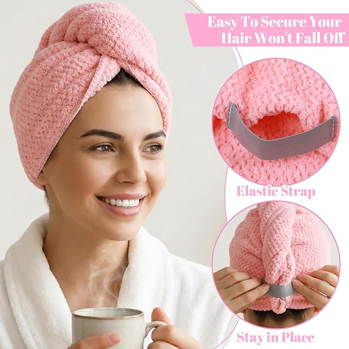 Pink Hair Towel, Large Quick Dry Microfiber Hair Towel Wrap Super Soft, Anti Frizz & Ultra Absorbent Perfect for Women with Thick, Curly, Wet Long Hairs, Extra Large 20x40 Inches