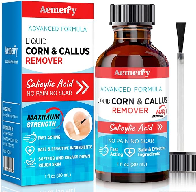 Aemerry Corn Removers for Toes Foot: Liquid Salicylic Acid 17% Corns Calluses Removal Extra Strength, Fast Acting Corn Remover for Feet Fingers. 30ml