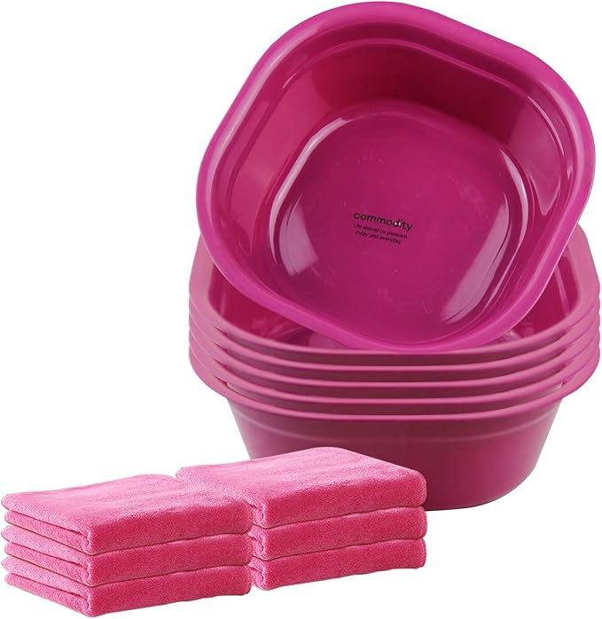 Haploon 6 Sets Foot Spa Kit for Spa Party,12 x 12 x 4.3 Inch Foot Tub and 14 x 30 Inch Pink Bath Towels Spa Party Accessory Set for Sleepover Parties Supplies（Pink）