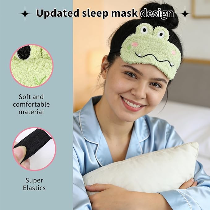 PERFECTSIGHT Sleep Eye Masks, Cute Sleep Eye Cover Lightweight Adjustable Eyeshade Mask Cover for Women Men Sleep Travel Nap, Crocodile Frog