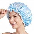 Aquior Shower Caps, Reusable Shower Cap for Women, Double Layer Waterproof Hair Cap, Large Size for All Hair Lengths,for Girls Spa Home Salon Use (Blue Cloud)
