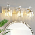 PRESDE 3-Light Crystal Bathroom Vanity Light, Brushed Nickel Bath Lighting Over Mirror, Modern Wall Sconce Fixture