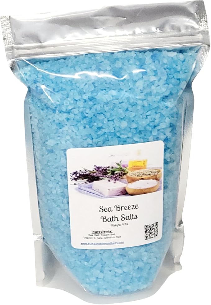 Bath Salts | 4lb Bag (64oz.) | Choose Your Scent | Epsom Salt | Sea Salt| Bathing | Body Care | Beauty | Relaxation | Spa | Pedicure | Manicure | Soak (Sea Breeze)