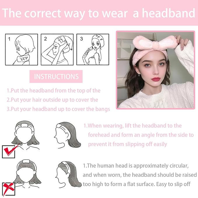 musejoy 2 Pcs Headband Bunny Ears Headband Cute Spa Headbands for Washing Face Skincare Makeup Headbands for Women Girls Trendy Stuff Present Soft Coral Fleece Hair Accessories(White+ Blue)