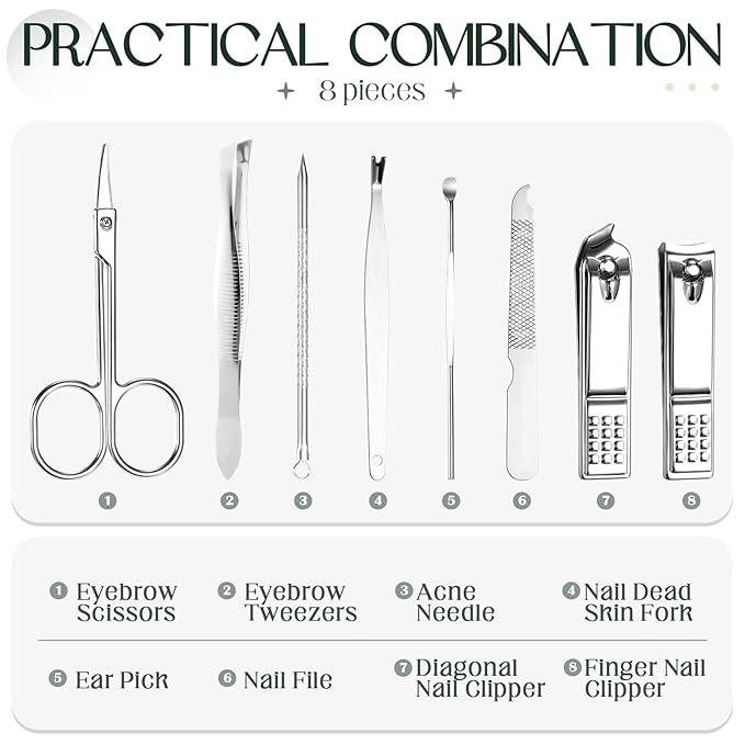 Hanaive 6 Set Manicure Set 48 Pcs Nail Clippers Pedicure Kit Gift for Mother's Day 8 in 1 Stainless Steel Grooming Kit Professional Nail Care Tools with Luxurious Travel Case for Men Women(Green)