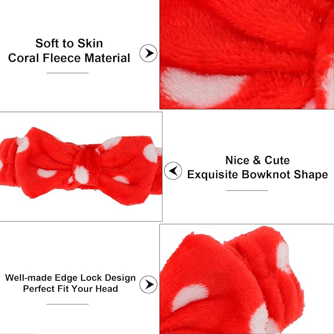 Casoty 12 Pcs Headbands for Makeup, Spa Gifts for Women, Soft Coral Fleece Makeup Headbands for Women, Bow Hair Band, Spa Headband for Face Washing Shower Skin Care Yoga