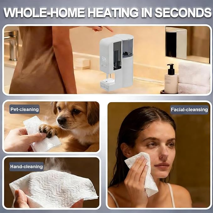 5s Fast Hot Towel Dispenser, 55°C (131°F) Constant Temp, 500ml Tank, Auto-Dry & Safe, Portable for Spa, Facial, Bathroom & Home (Hot Towel Heater with 2 Rolls of Towels)