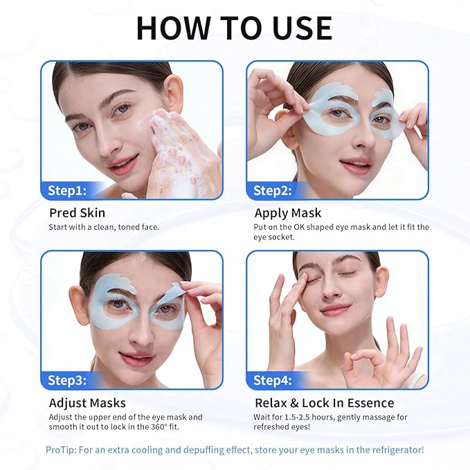 SPODARE OK Shape Eye Masks, 360° Fit Under Eye Patches with Retinol and Collagen, Firming & Hydrating Eye Mask for Wrinkles and Puffy Eyes, Self Care Gifts for Women - 6 Pairs, Happy Blue