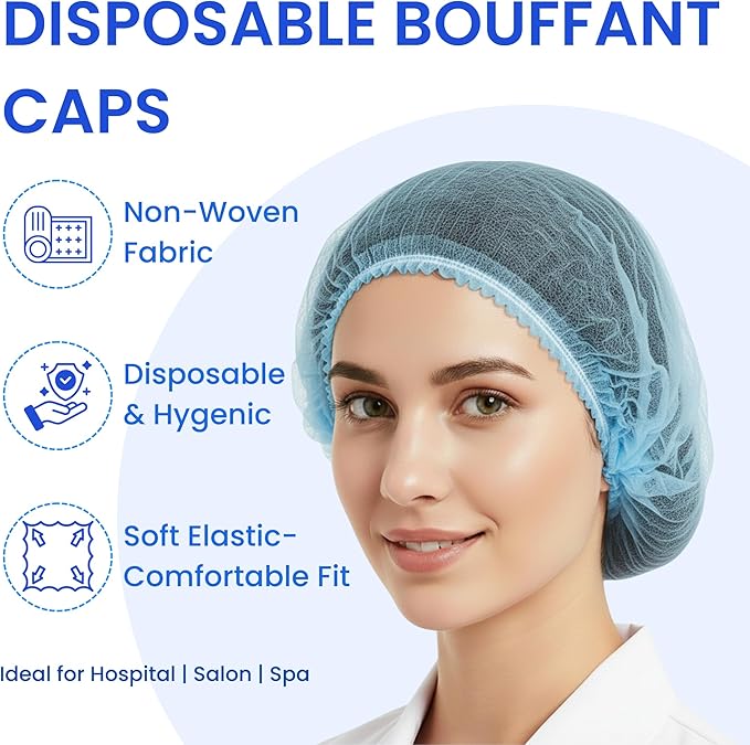 Disposable Bouffant Caps 21 Inch Non Woven Hair Net Elastic Head Cover For Food Service Kitchen Salon Lab Spa And Hygiene Use