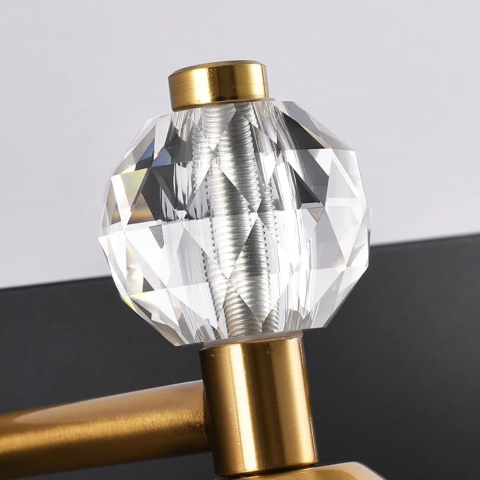 PRESDE Crystal 3 Light Bathroom Vanity Lights Black and Gold Bathroom Lights Fixtures Over Mirror Modern Bath Wall Lighting