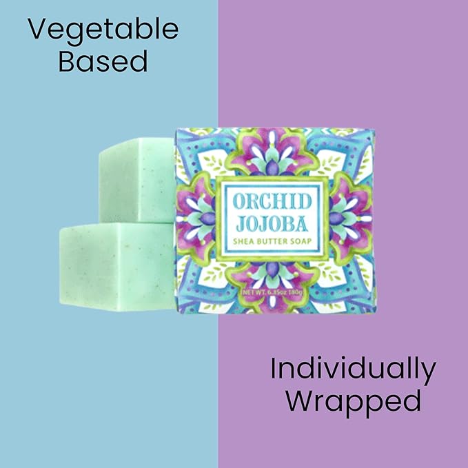 Greenwich Bay Mini Botanical Soap Bars – 12 Pack 1.9 oz Each – Individually Wrapped Guest Soaps for Airbnb, Spa, Travel, Bath – Travel Size Bar Soap Set, Orchid Jojoba