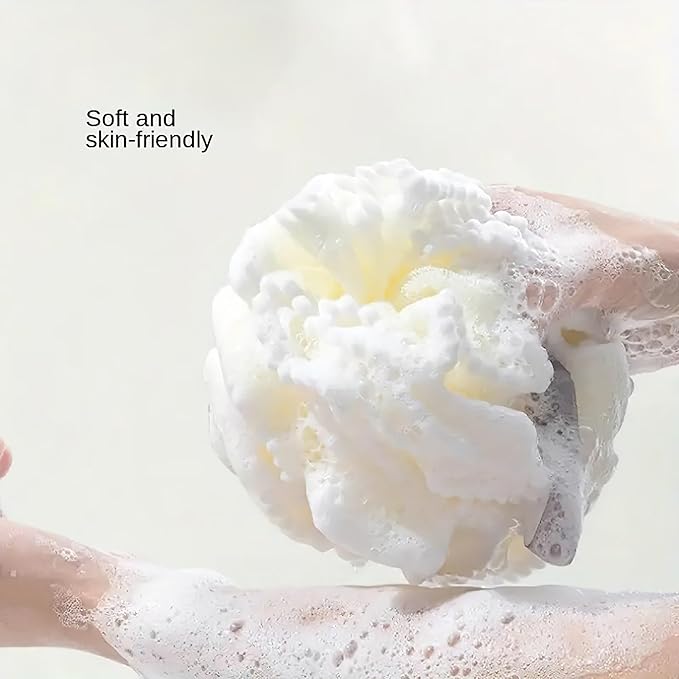 Large Luxurious Bath Ball Loofah Sponge Pouf Puff Mesh for Shower - Soft, Quick-Dry Exfoliating Foaming Deep Cleansing Body Scrubber - White